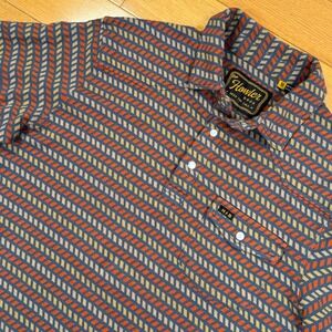 Howler Brothers‎ Mens Medium Blue Orange Geometric Knit Snap Polo Shirt Cotton